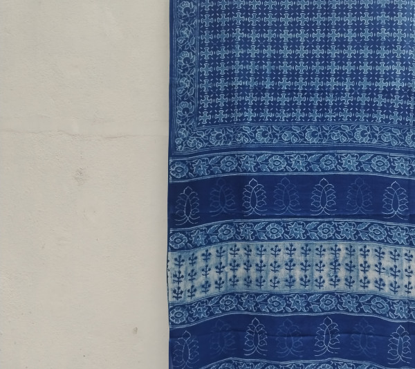 Indigo Handblock Cotton Saree