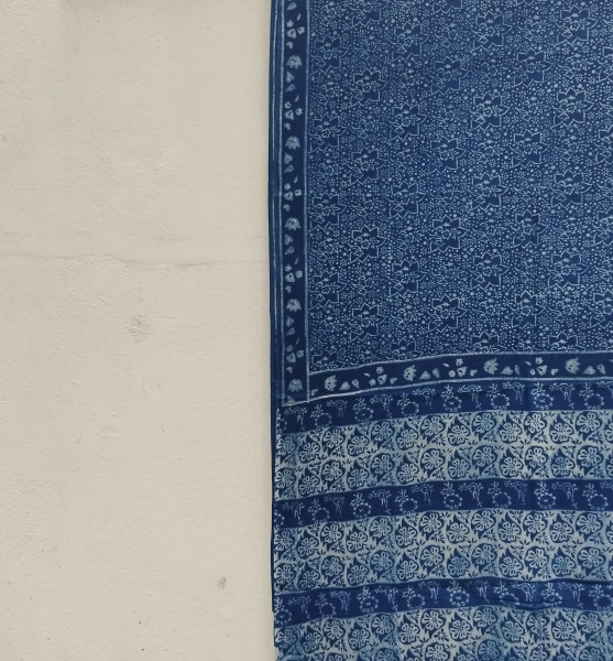 Indigo Handblock Cotton Saree