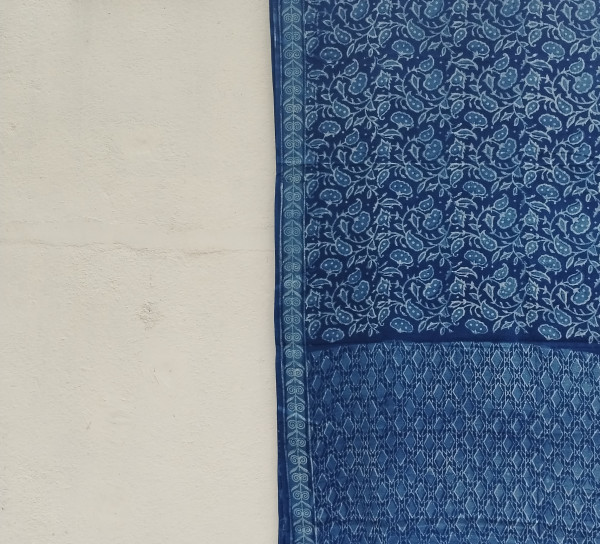 Indigo Handblock Cotton Saree