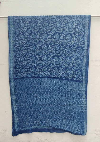 Indigo Handblock Cotton Saree
