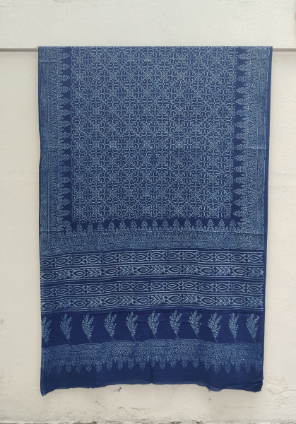 Indigo Handblock Cotton Saree