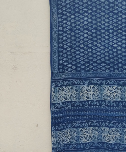 Indigo Handblock Cotton Saree