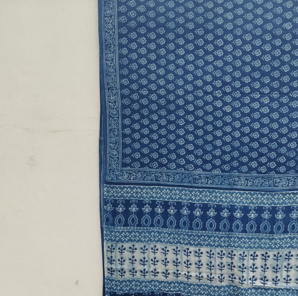 Indigo Handblock Cotton Saree