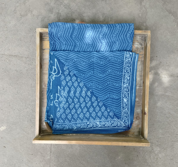 Indigo Handblock Cotton Saree