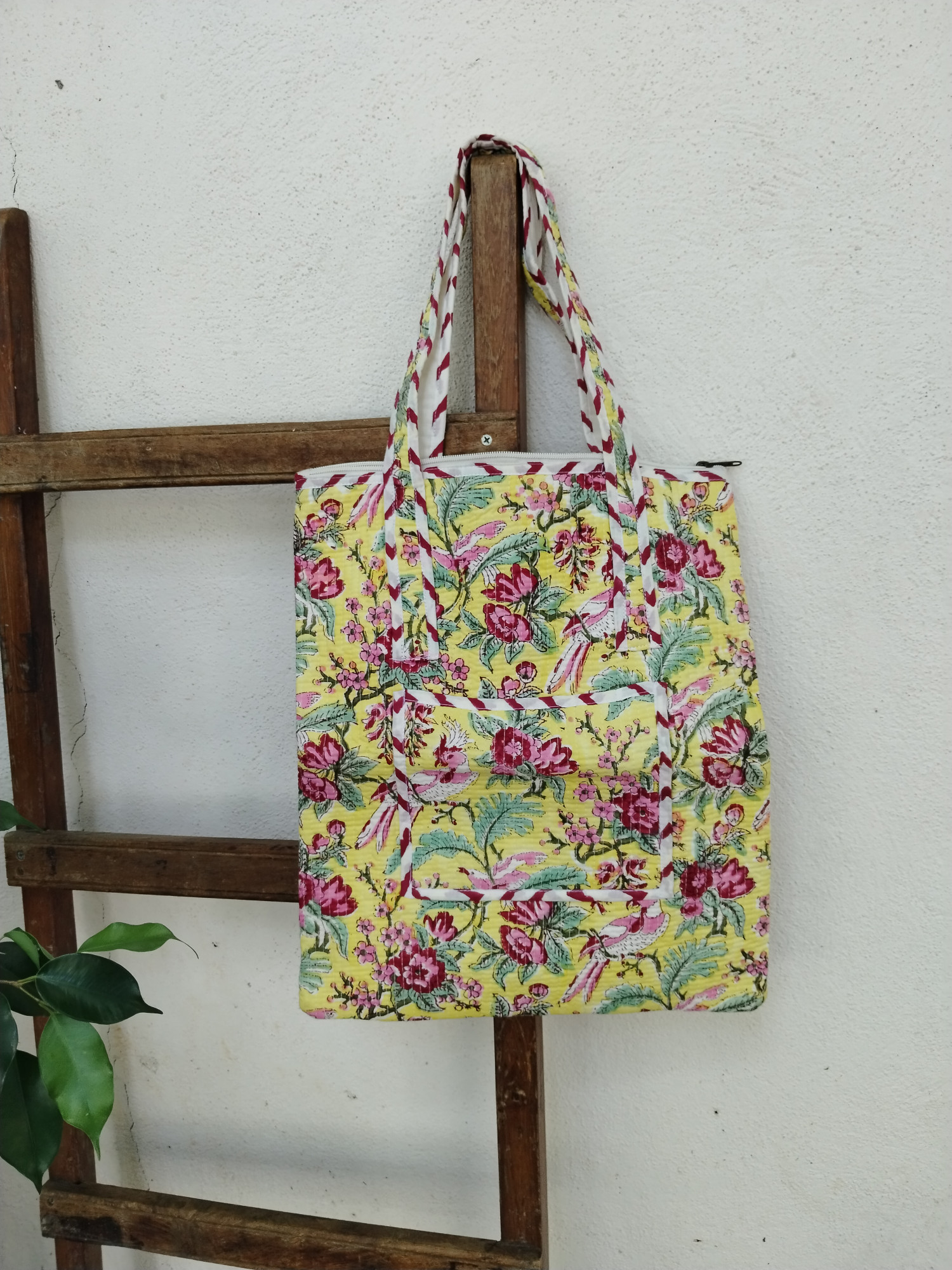 Hand Block Print Quilted Tote Bag