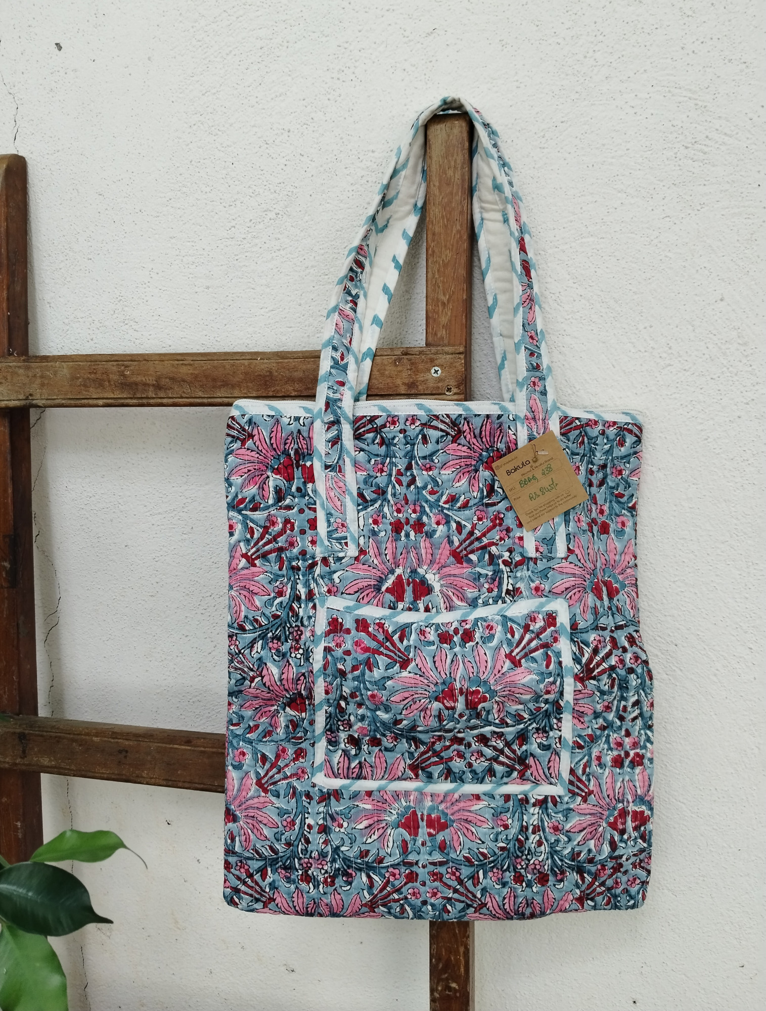 Hand Block Print Quilted Tote Bag