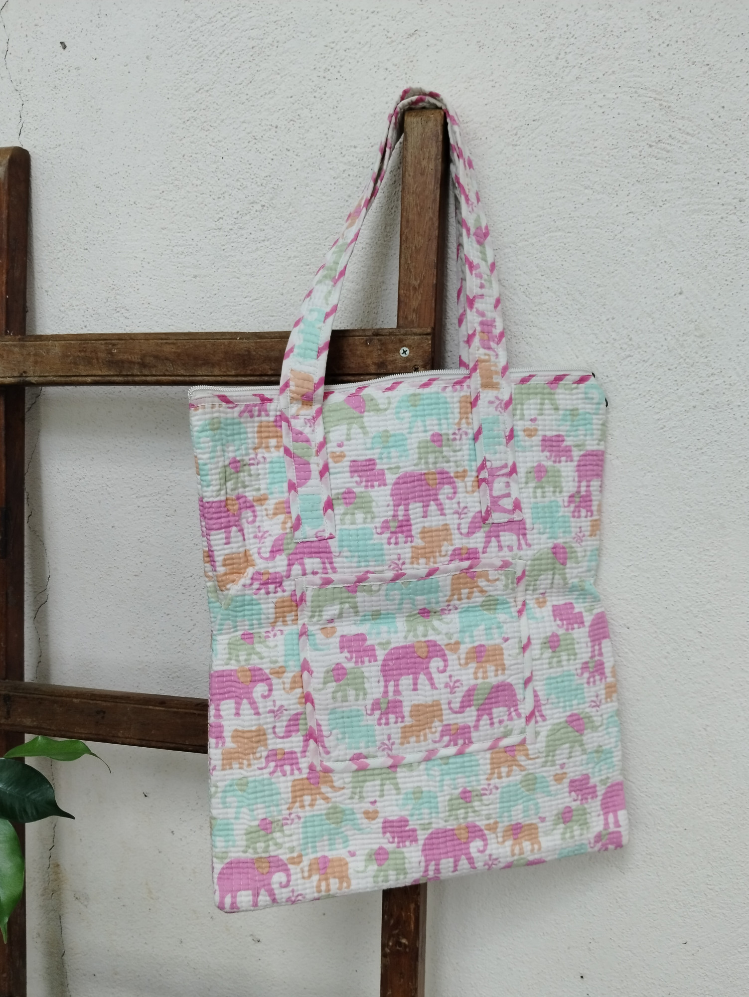Hand Block Print Quilted Tote Bag