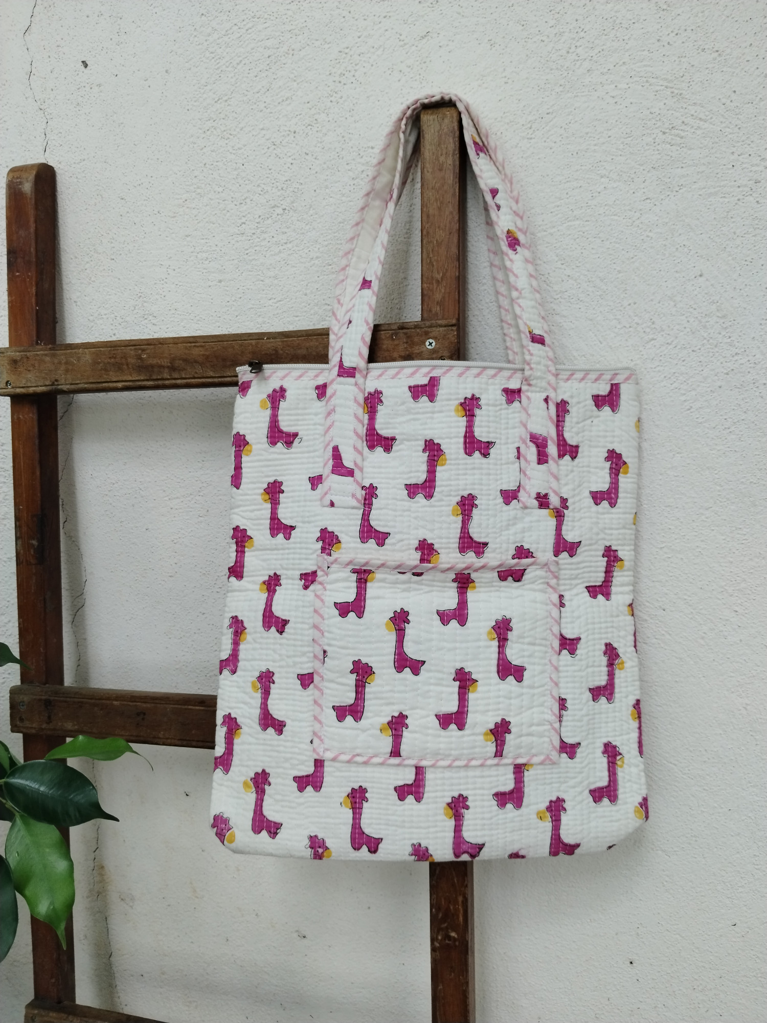 Hand Block Print Quilted Tote Bag
