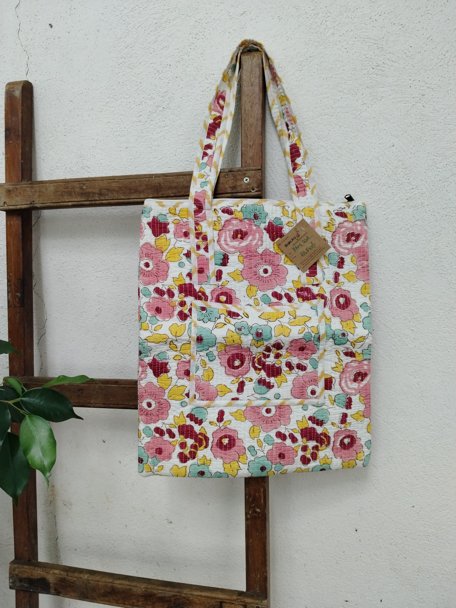 Hand Block Print Quilted Tote Bag