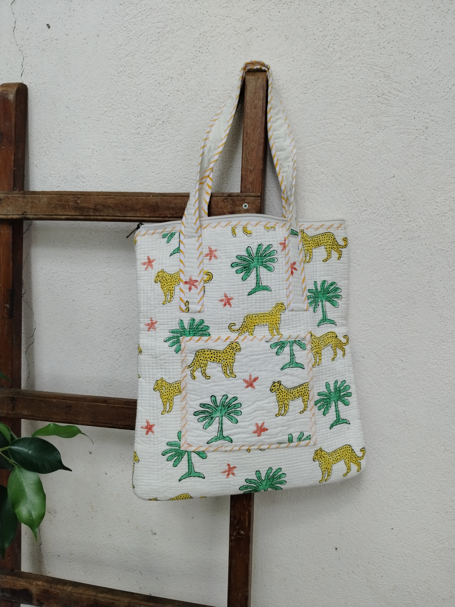 Hand Block Print Quilted Tote Bag