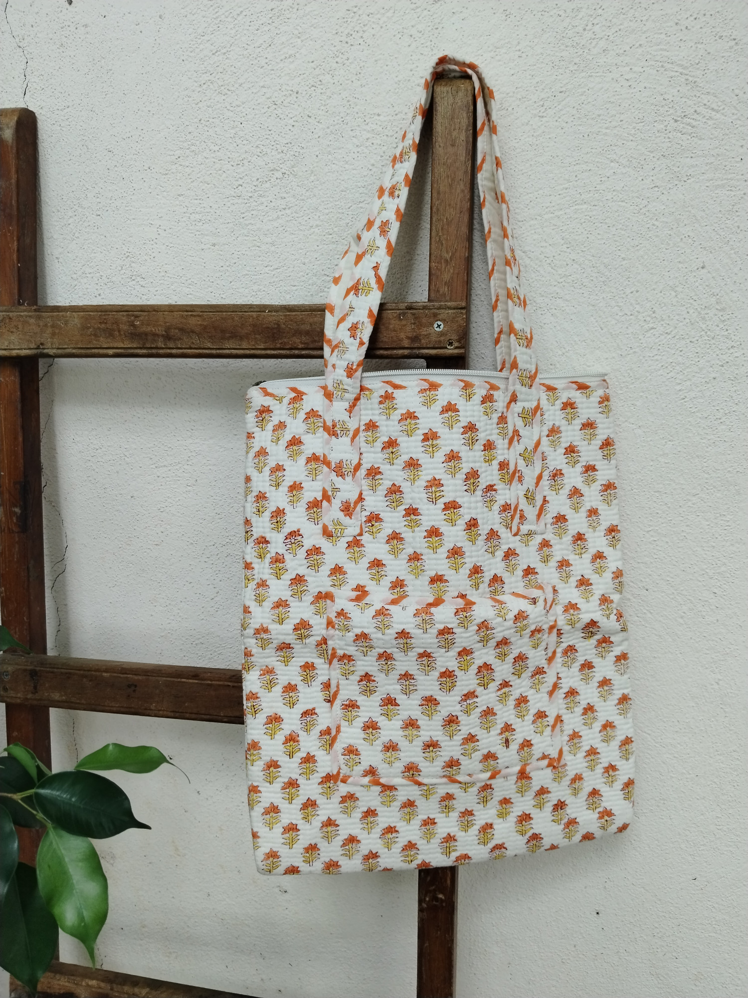 Hand Block Print Quilted Tote Bag
