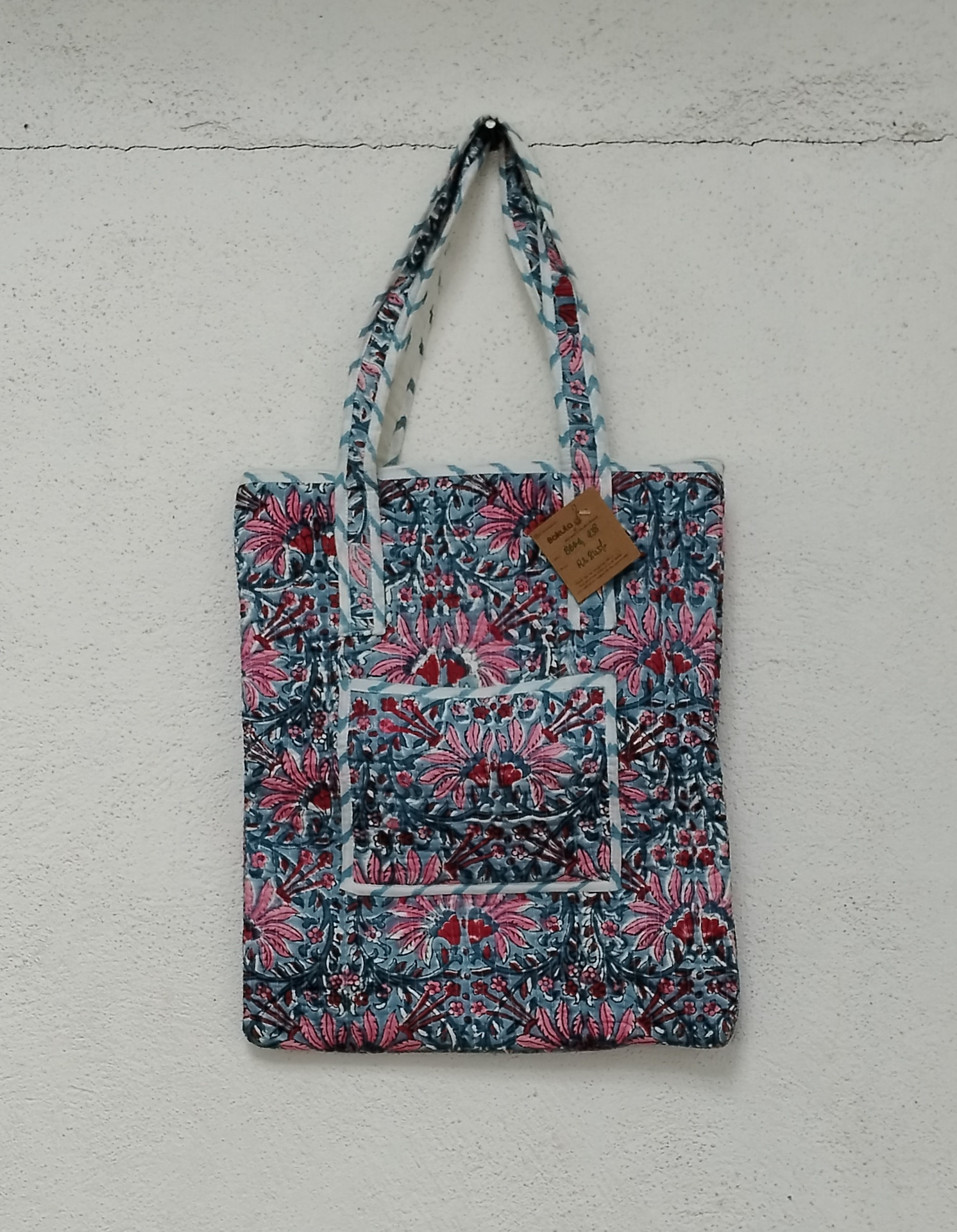Hand Block Print Quilted Tote Bag