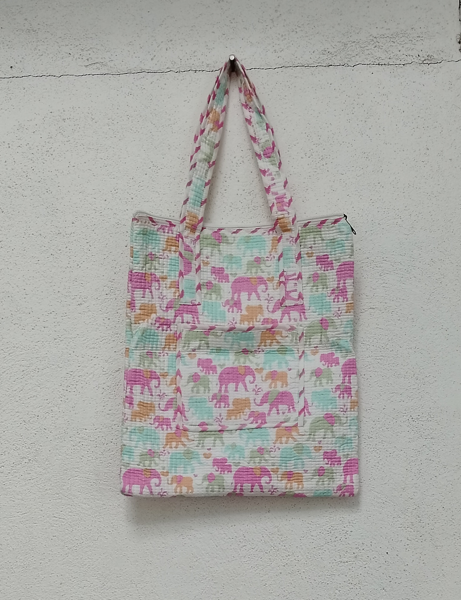 Hand Block Print Quilted Tote Bag