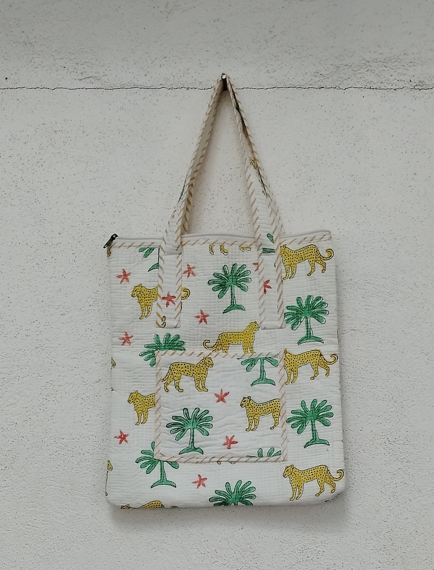 Hand Block Print Quilted Tote Bag