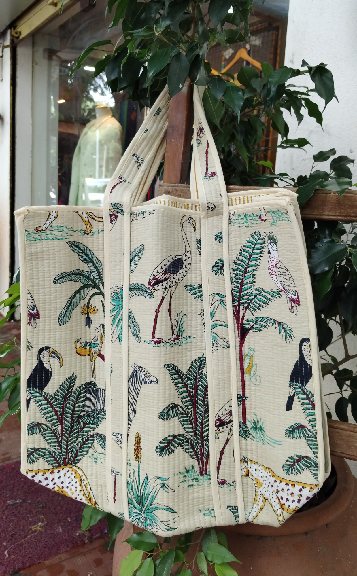 Hand Block Print Quilted Tote Bag