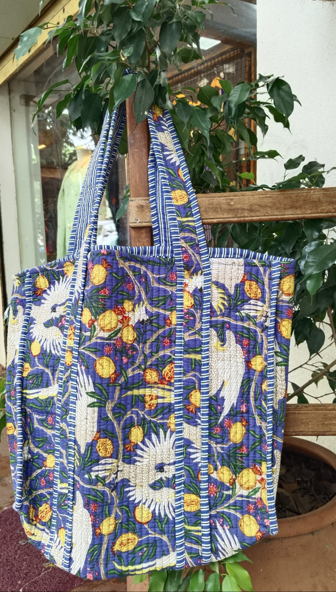 Hand Block Print Quilted Tote Bag