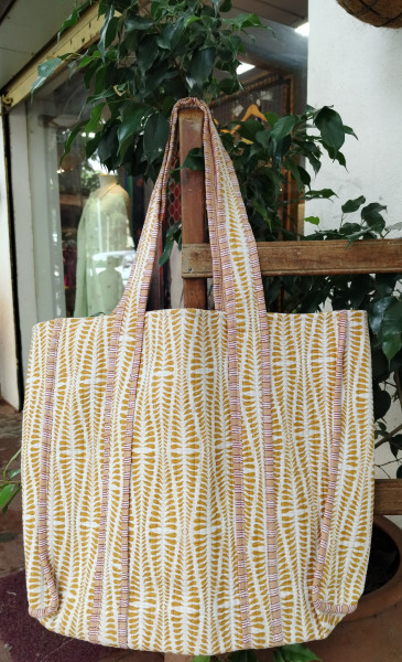 Hand Block Print Quilted Tote Bag