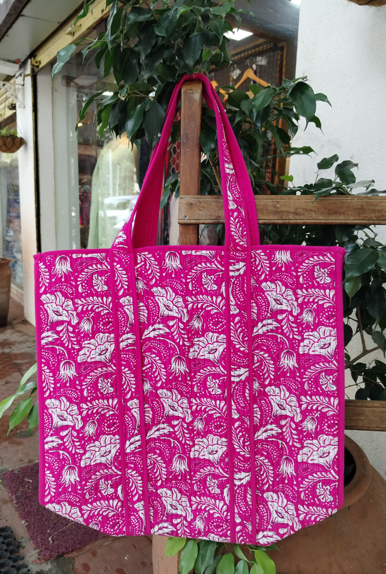 Hand Block Print Quilted Tote Bag