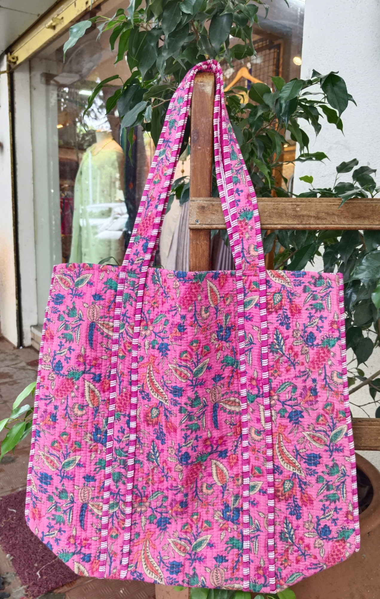 Hand Block Print Quilted Tote Bag