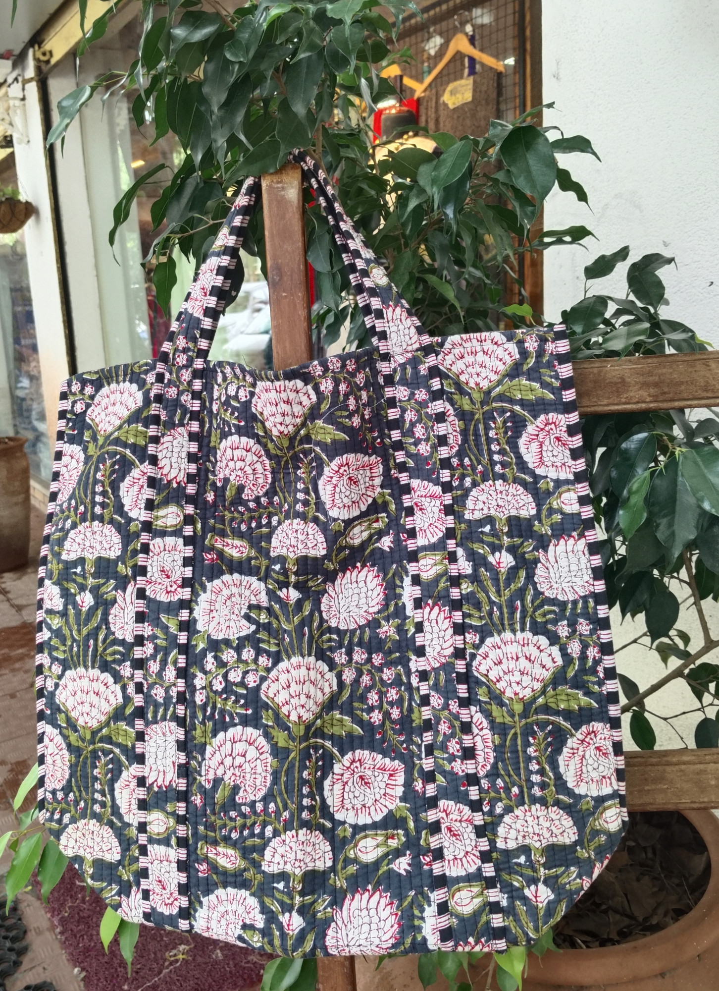 Hand Block Print Quilted Tote Bag