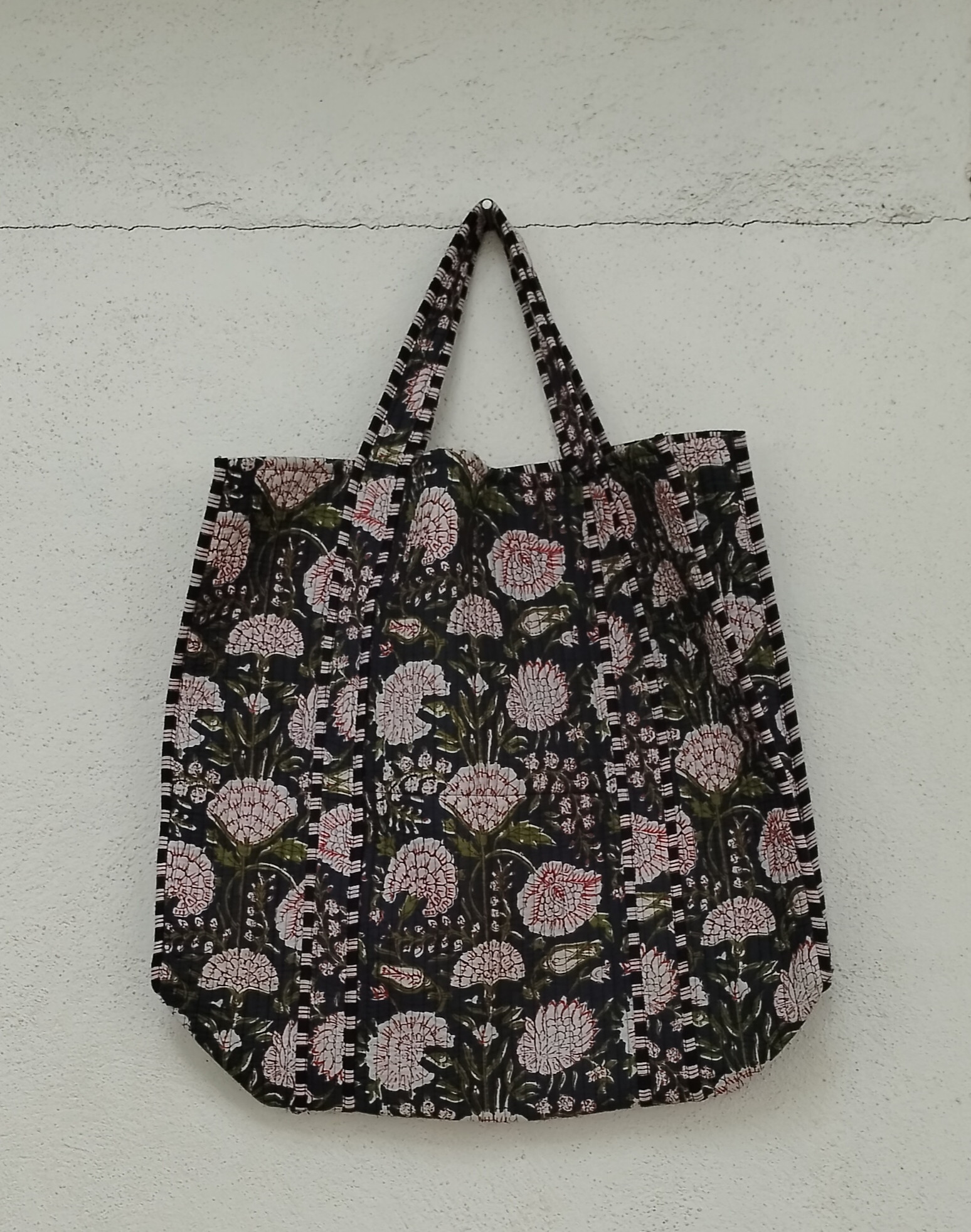 Hand Block Print Quilted Tote Bag