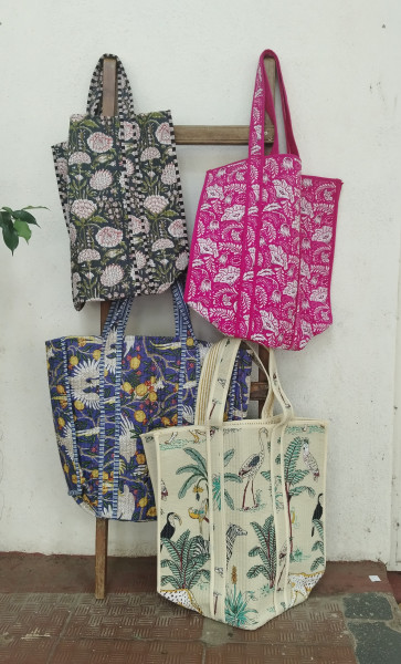 Hand Block Print Quilted Tote Bag