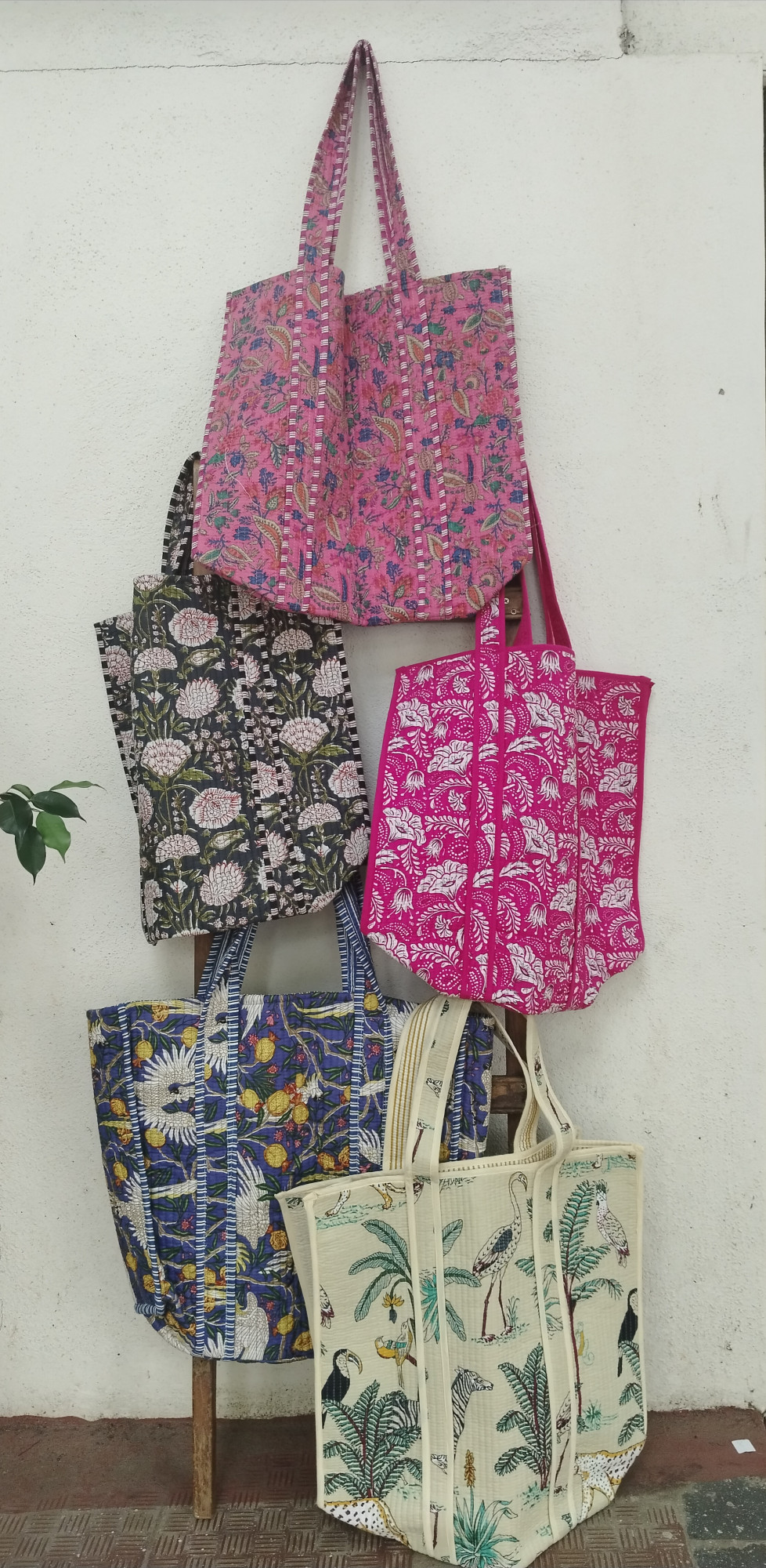 Hand Block Print Quilted Tote Bag