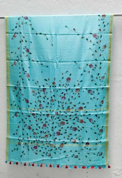 Chanderi Cotton Hand Painted  Saree