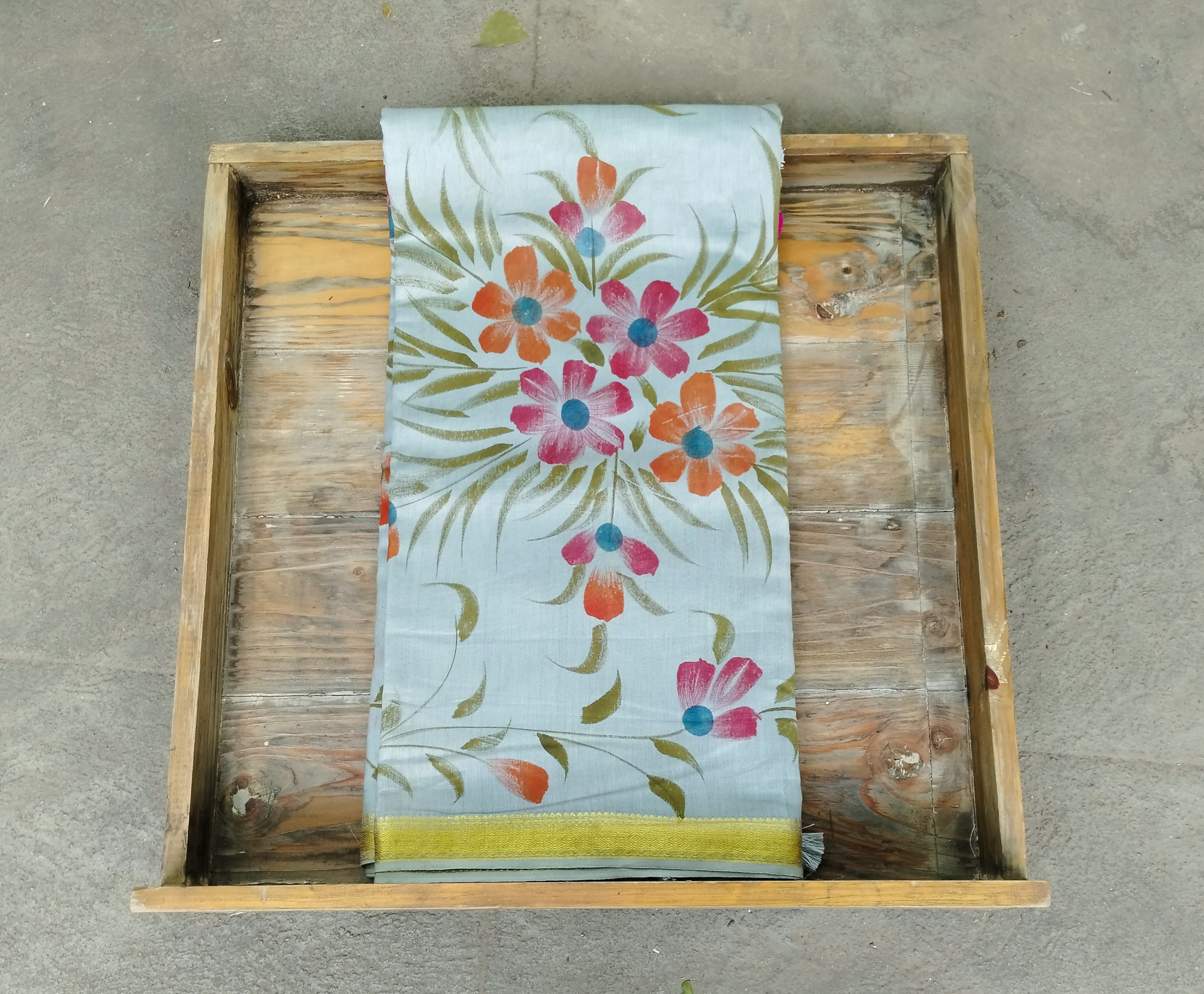 Chanderi Cotton Hand Painted Saree