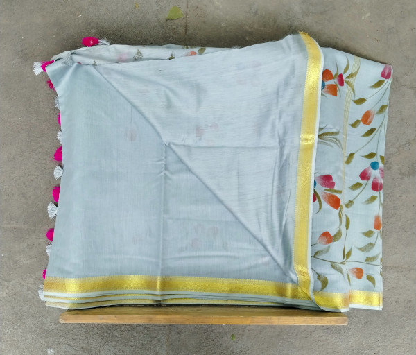 Chanderi Cotton Hand Painted Saree