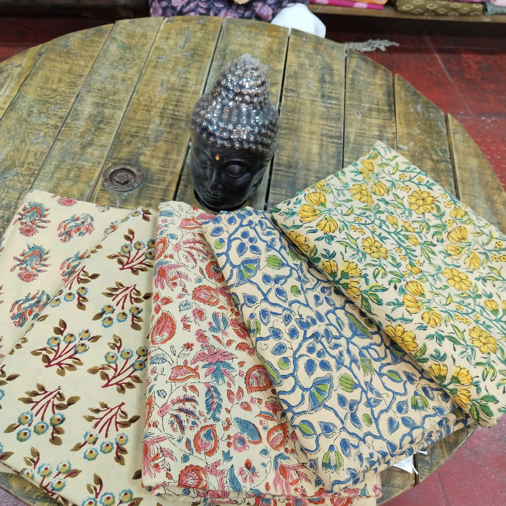 Beautiful Block Print Beige Unstitched Fabric Collection
