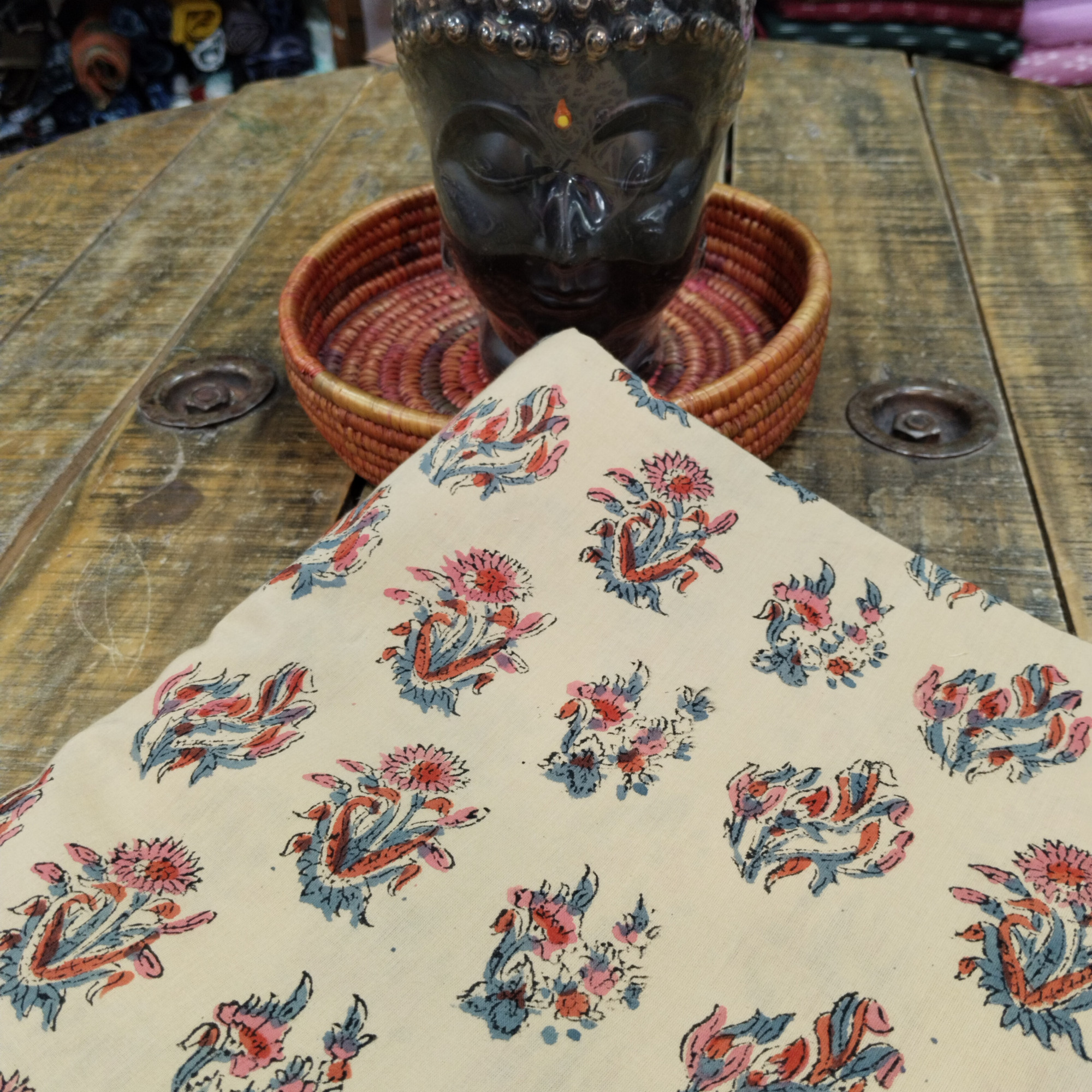 Beautiful Block Print Beige Unstitched Fabric Collection