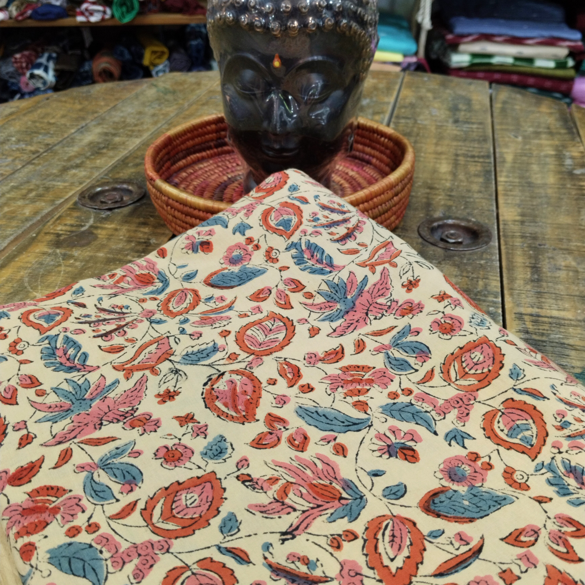 Beautiful Block Print Beige Unstitched Fabric Collection