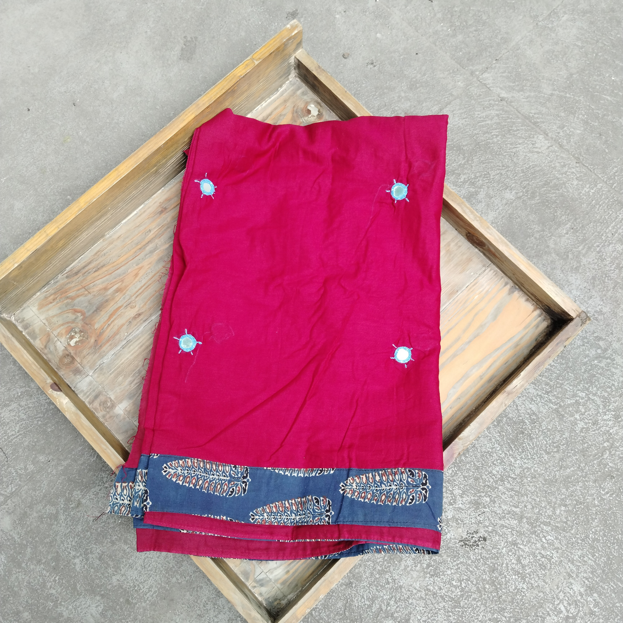 Mul Cotton Ajrakh Patch Work Saree