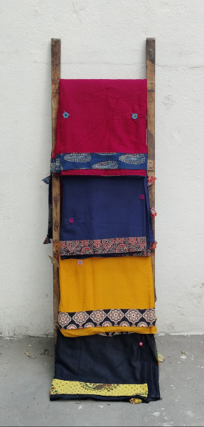 Mul Cotton Ajrakh Patch Work Saree