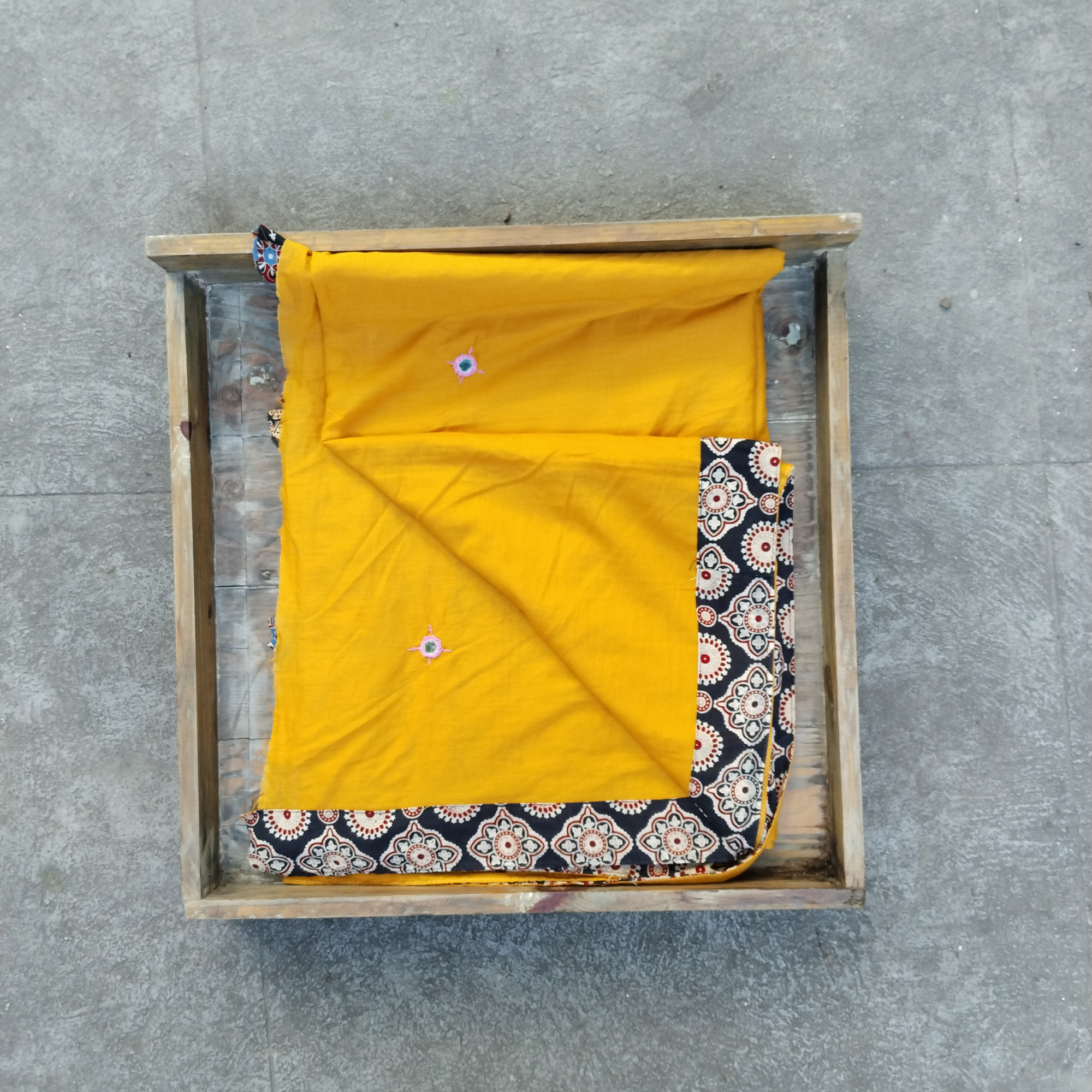 Mul Cotton Ajrakh Patch Work Saree