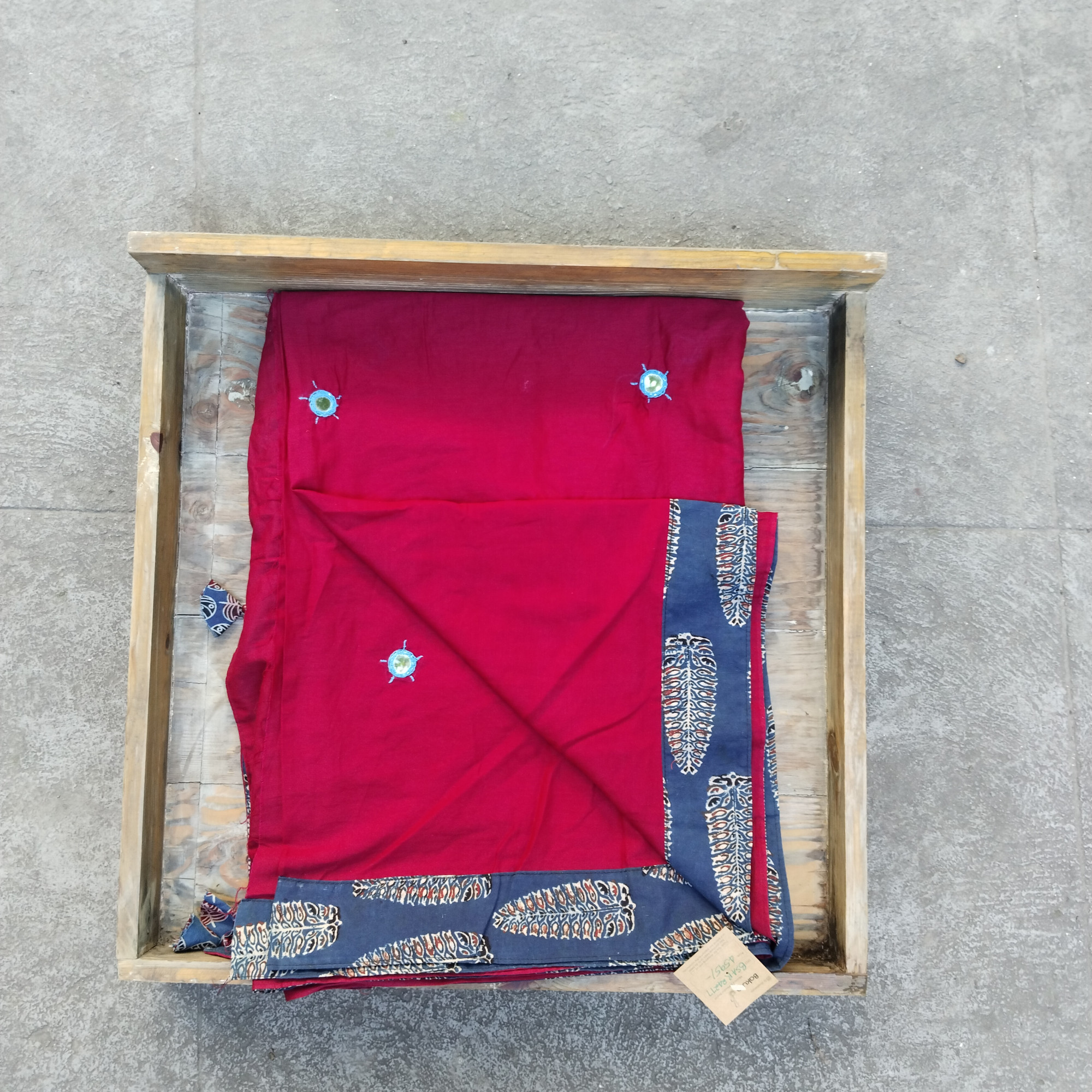 Mul Cotton Ajrakh Patch Work Saree