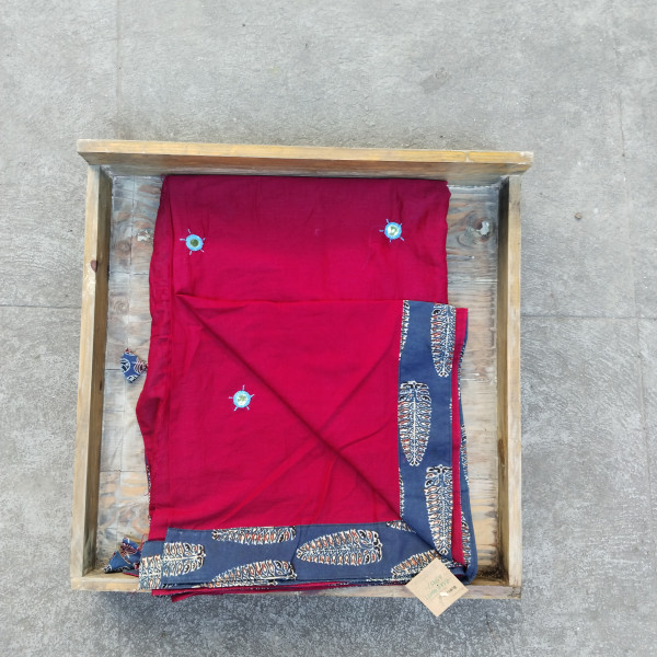 Mul Cotton Ajrakh Patch Work Saree