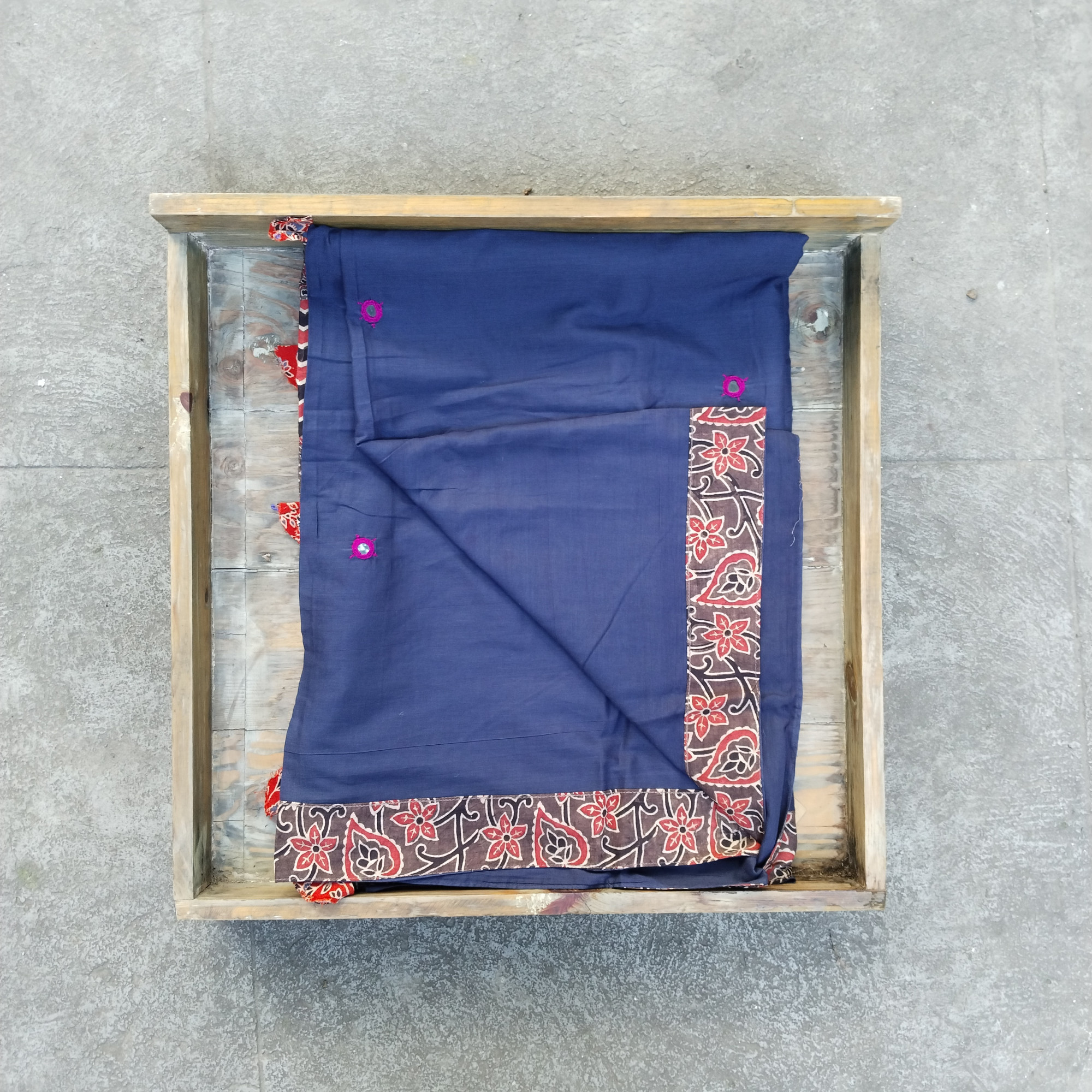 Mul Cotton Ajrakh Patch Work Saree