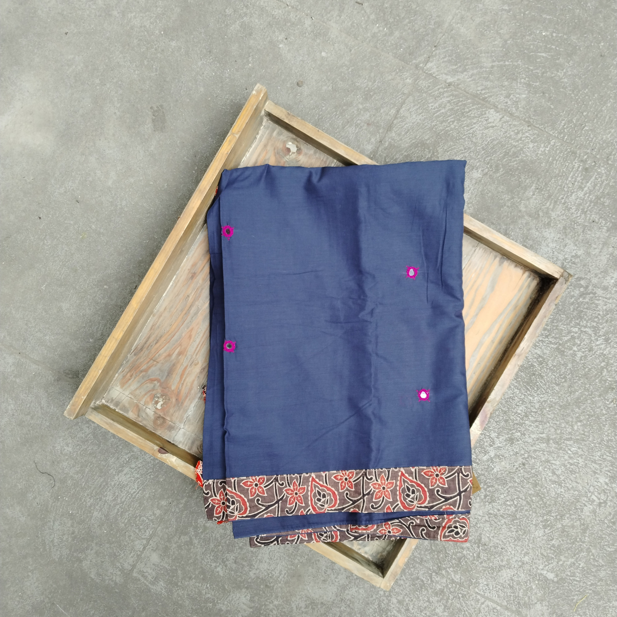 Mul Cotton Ajrakh Patch Work Saree