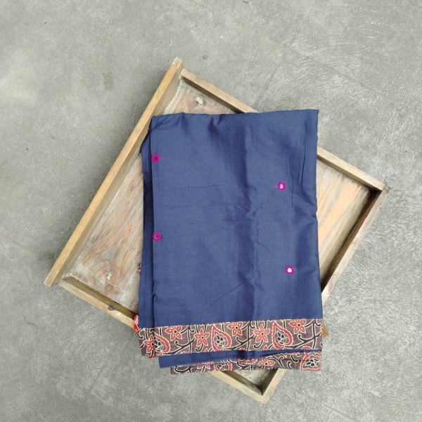 Mul Cotton Ajrakh Patch Work Saree