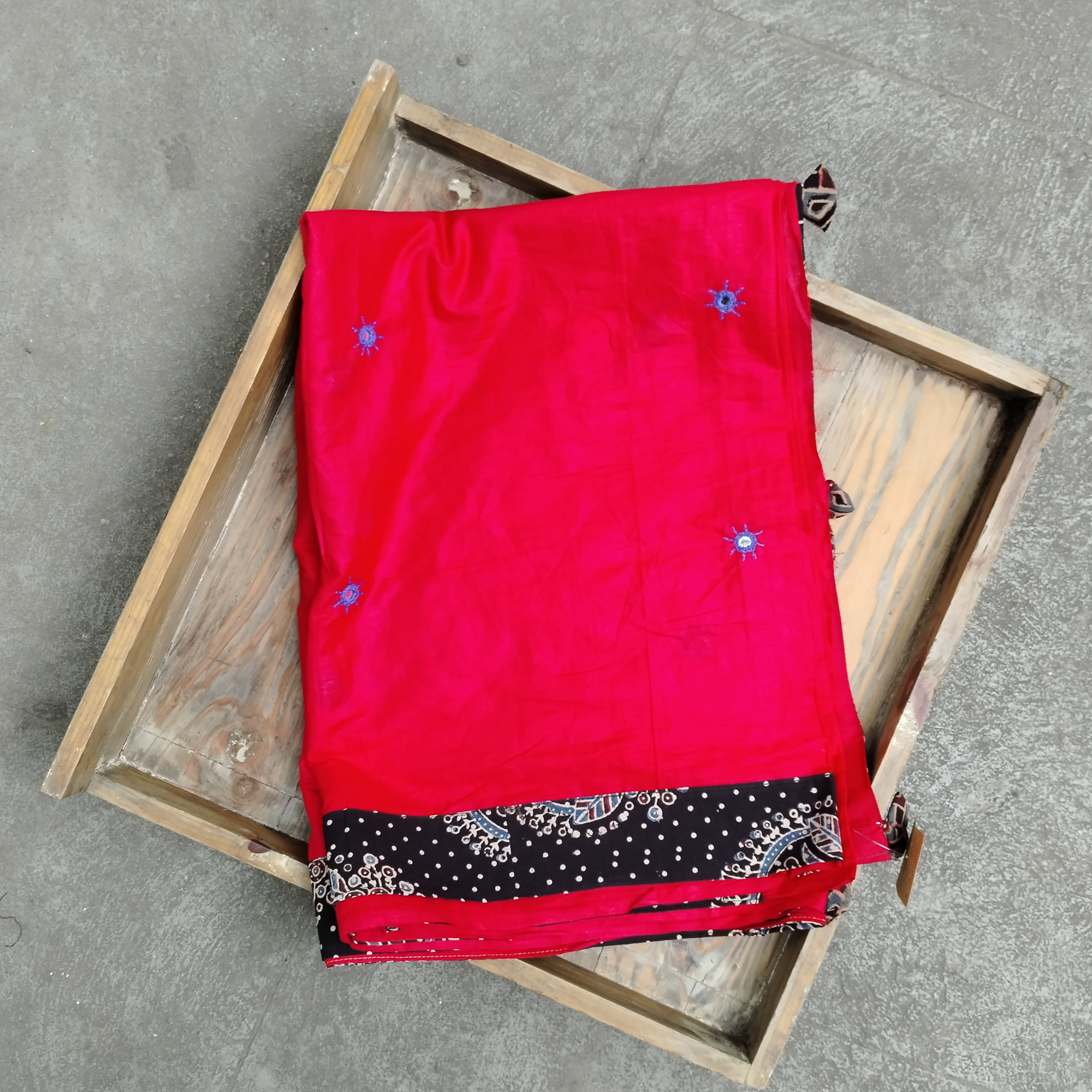 Mul Cotton Ajrakh Patch Work Saree