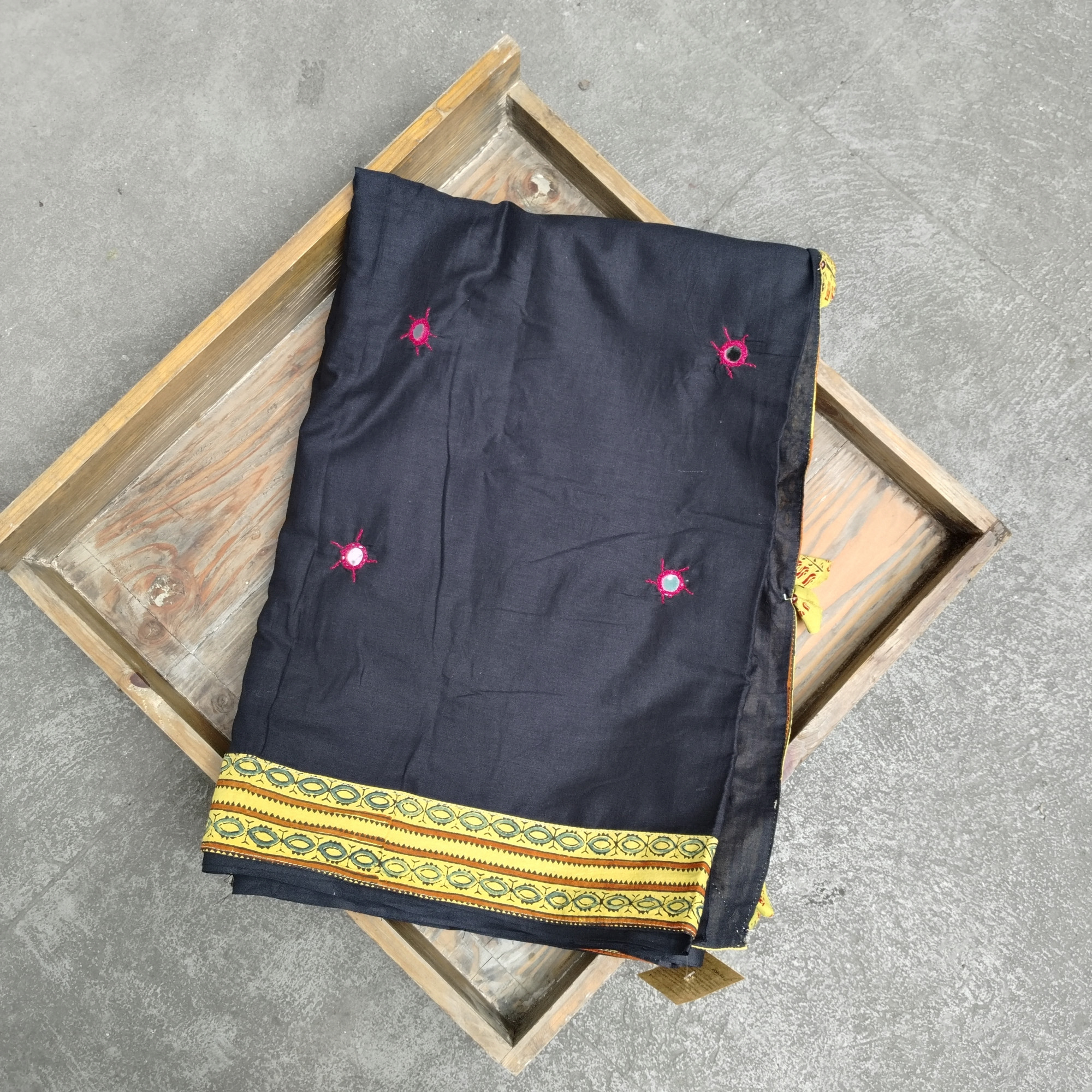 Mul Cotton Ajrakh Patch Work Saree