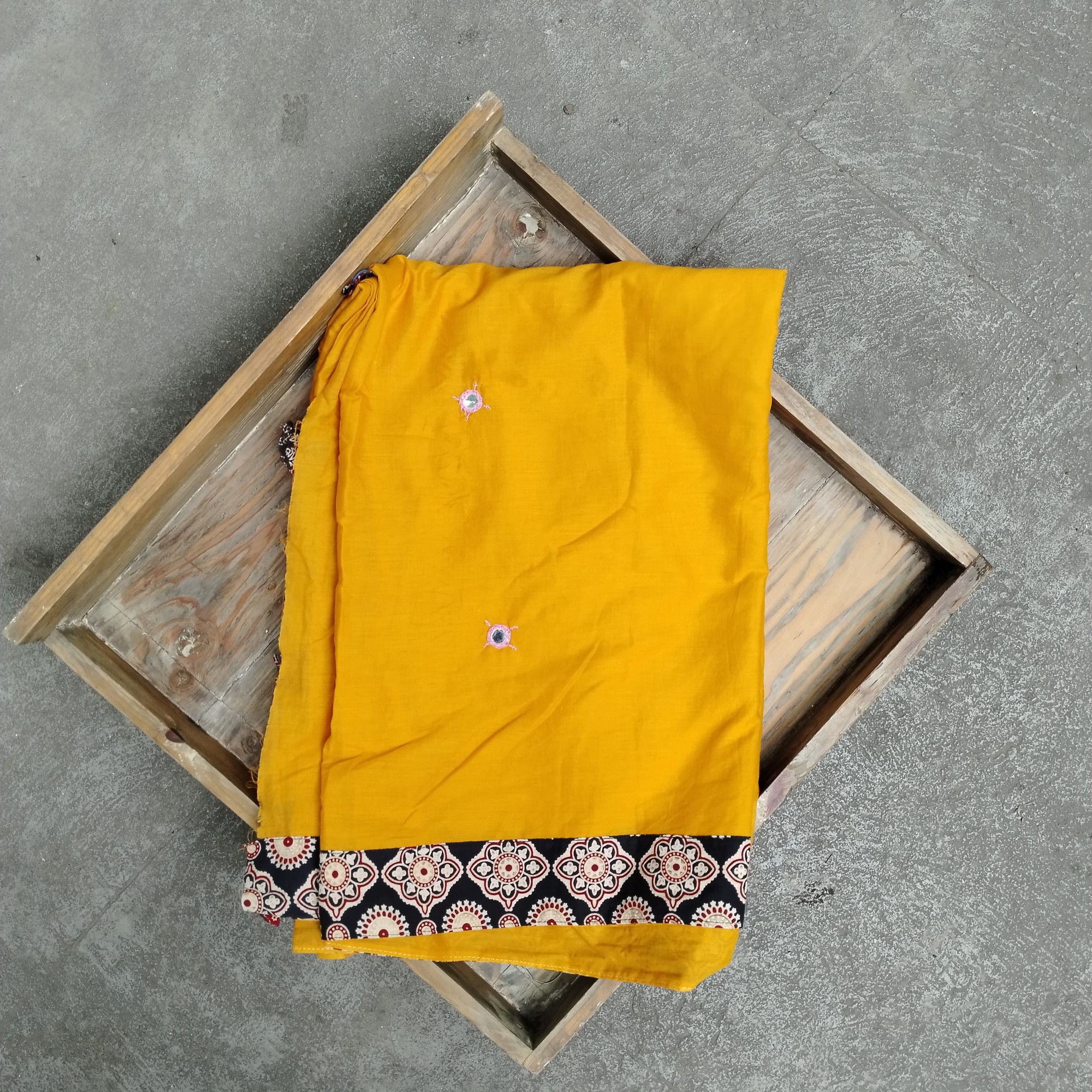 Mul Cotton Ajrakh Patch Work Saree