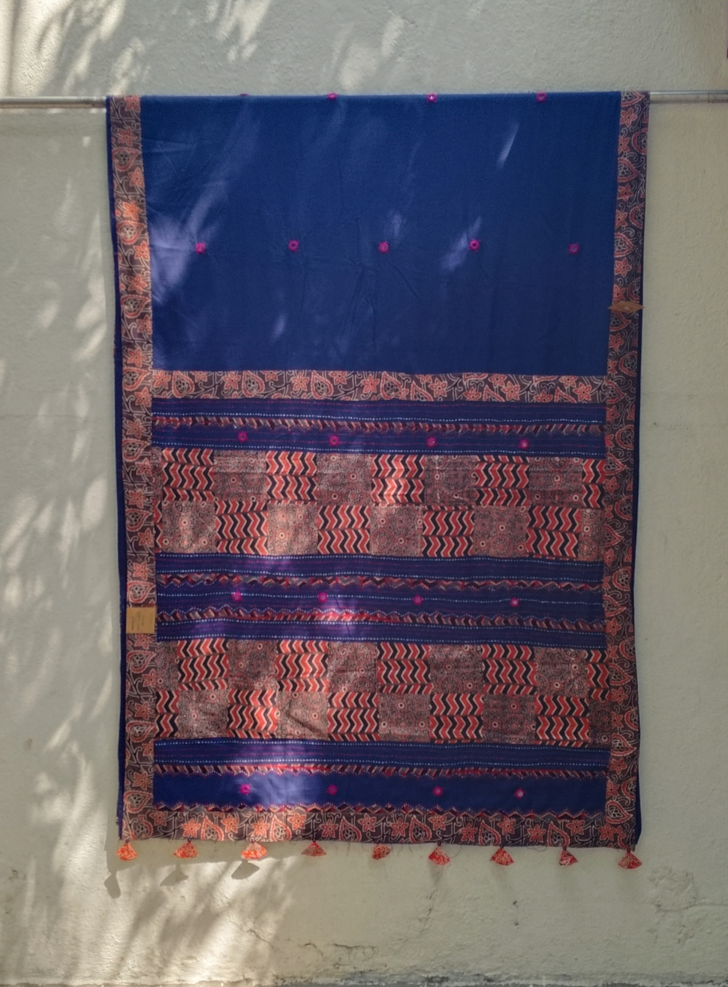 Mul Cotton Ajrakh Patch Work Saree
