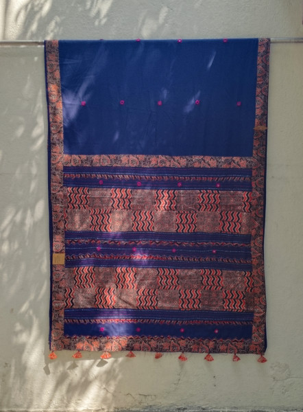 Mul Cotton Ajrakh Patch Work Saree