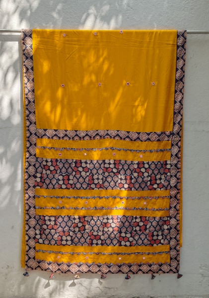 Mul Cotton Ajrakh Patch Work Saree