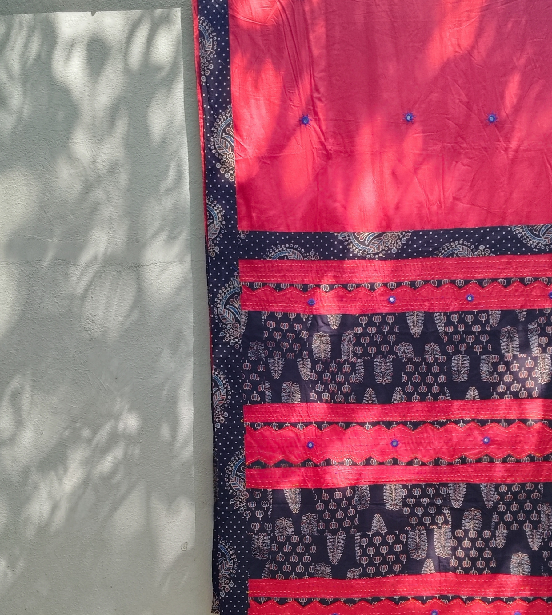 Mul Cotton Ajrakh Patch Work Saree
