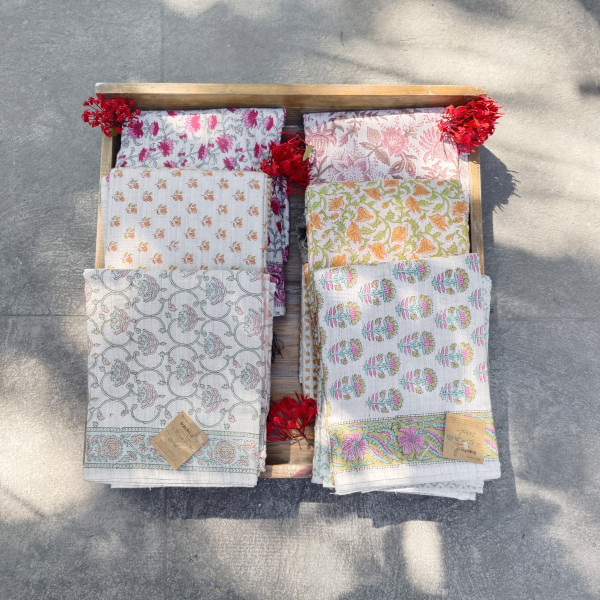 Handblock Slub Cotton Unstitched Dress Material