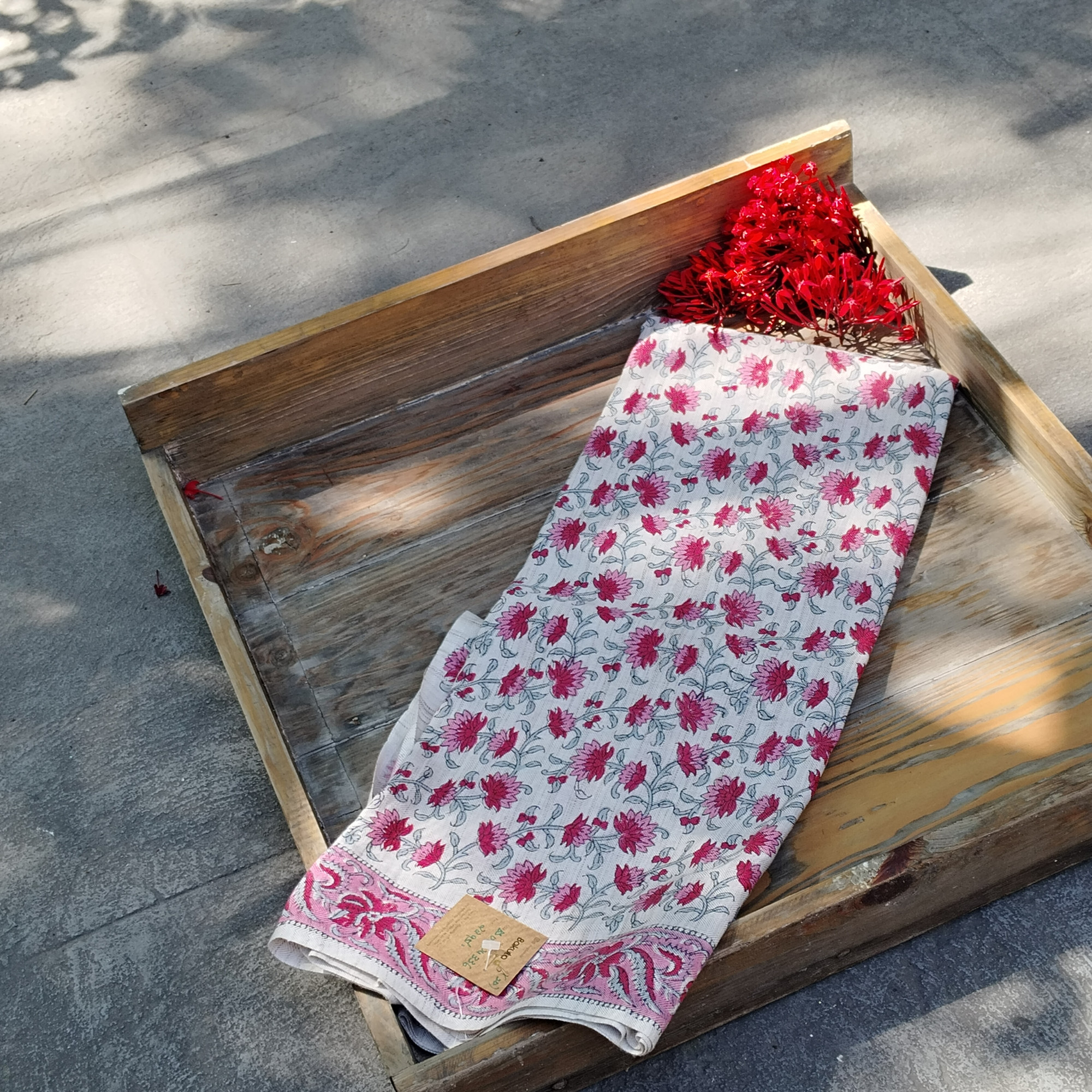 Handblock Slub Cotton Unstitched Dress Material